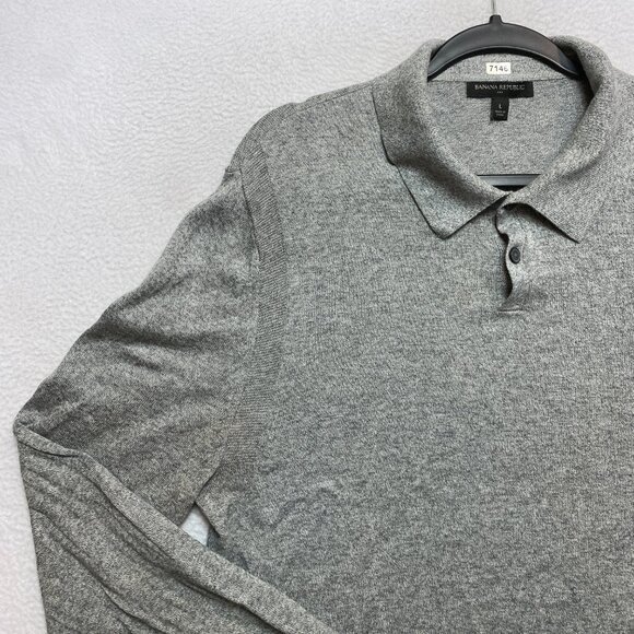 Banana Republic Sweater Mens L Gray Long Sleeve Heather Cotton Cashmere Blend - Picture 7 of 13